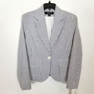 Larry Levine Signature Women Striped One Button Blazer Sz 10 Gray White Preppy